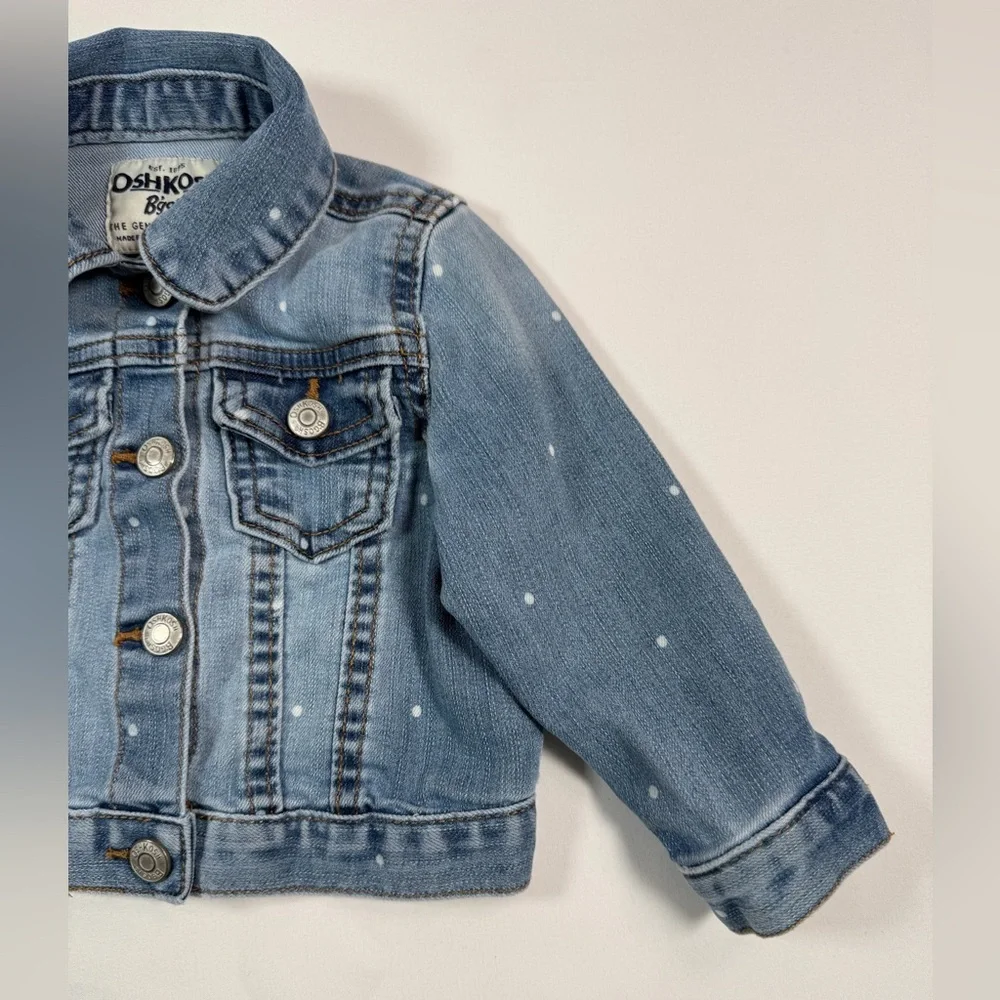 OSHKOSH B’GOSH Denim Jacket Girl 12M Light Wash Polka Dot Classic Jean‎ Jacket